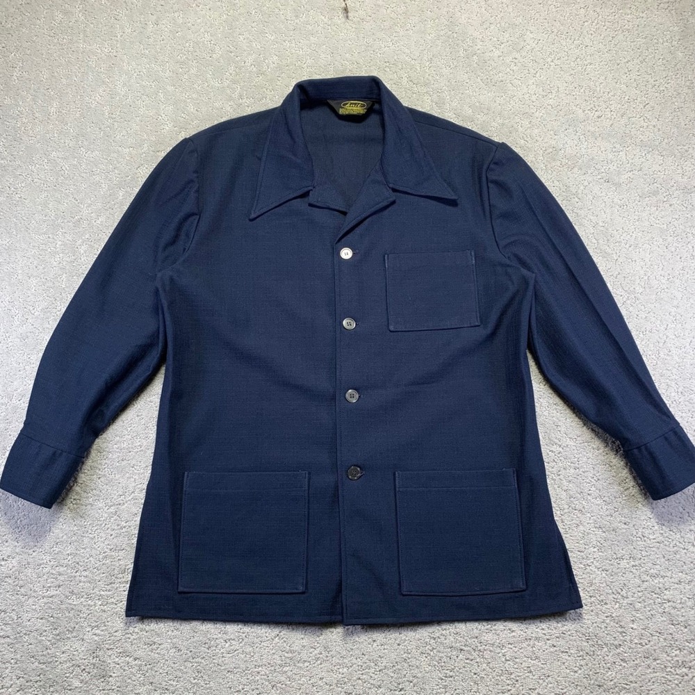 Vintage KNIT Womens Shirt Large? Navy Button Up Longsleeve Chore True Vintage‎
